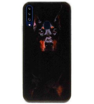 ADEL Siliconen Back Cover Softcase Hoesje voor Samsung Galaxy A20s - Dobermann Pinscher Hond