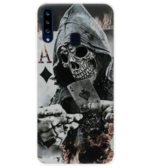 ADEL Siliconen Back Cover Softcase Hoesje voor Samsung Galaxy A20s - Schedel Speelkaarten