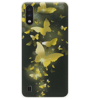 ADEL Siliconen Back Cover Softcase Hoesje voor Samsung Galaxy A01 - Vlinder Goud