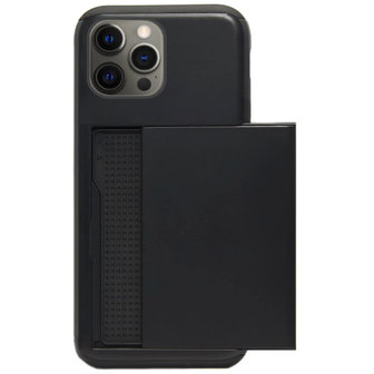ADEL Kunststof Back Cover Hardcase Hoesje voor iPhone 12 (Pro) - Pasjeshouder Zwart