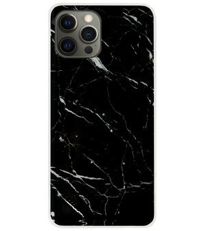 ADEL Siliconen Back Cover Softcase Hoesje voor iPhone 12 (Pro) - Marmer Zwart