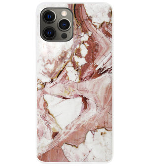 ADEL Siliconen Back Cover Softcase Hoesje voor iPhone 12 (Pro) - Marmer Rood