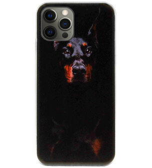 ADEL Siliconen Back Cover Softcase Hoesje voor iPhone 12 (Pro) - Dobermann Pinscher Hond