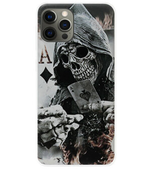 ADEL Siliconen Back Cover Softcase Hoesje voor iPhone 12 (Pro) - Schedel Speelkaarten