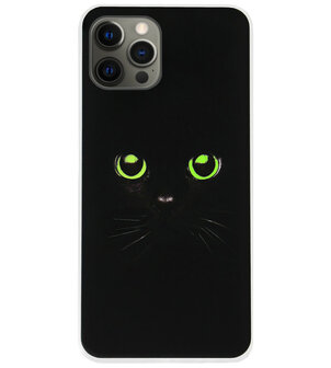 ADEL Siliconen Back Cover Softcase Hoesje voor iPhone 12 (Pro) - Katten Zwart Groene Ogen