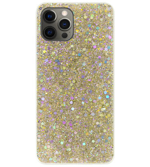 ADEL Premium Siliconen Back Cover Softcase Hoesje voor iPhone 12 (Pro) - Bling Bling Glitter Goud