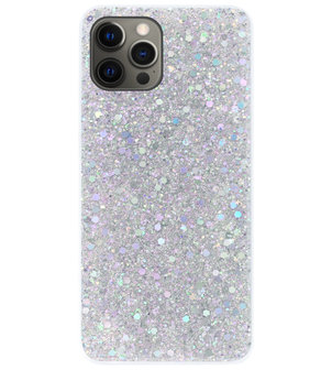 ADEL Premium Siliconen Back Cover Softcase Hoesje voor iPhone 12 (Pro) - Bling Bling Glitter Zilver