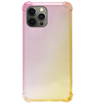 ADEL Siliconen Back Cover Softcase Hoesje voor iPhone 12 (Pro) - Kleurovergang Roze Geel