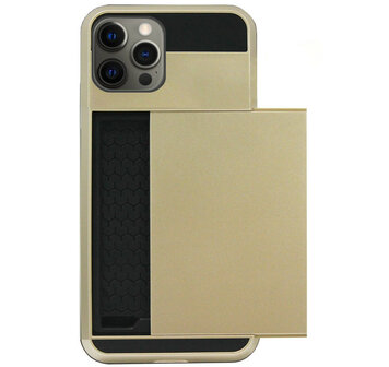 ADEL Kunststof Back Cover Hardcase Hoesje voor iPhone 12 Pro Max - Pasjeshouder Goud