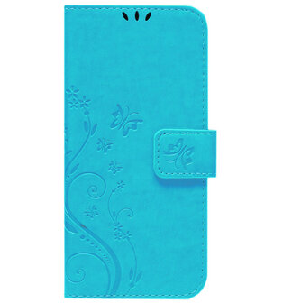 ADEL Kunstleren Book Case Pasjes Portemonnee Hoesje voor iPhone 12 Pro Max - Vlinder Blauw