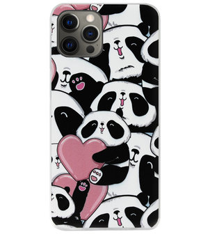 ADEL Siliconen Back Cover Softcase Hoesje voor iPhone 12 Pro Max - Panda Hartjes