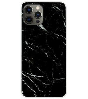 ADEL Siliconen Back Cover Softcase Hoesje voor iPhone 12 Pro Max - Marmer Zwart