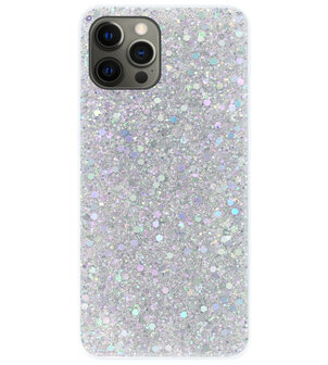 ADEL Premium Siliconen Back Cover Softcase Hoesje voor iPhone 12 Pro Max - Bling Bling Glitter Zilver