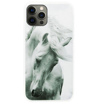 ADEL Siliconen Back Cover Softcase Hoesje voor iPhone 12 Pro Max - Paarden Wit