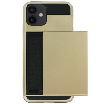 ADEL Kunststof Back Cover Hardcase Hoesje voor iPhone 12 Mini - Pasjeshouder Goud
