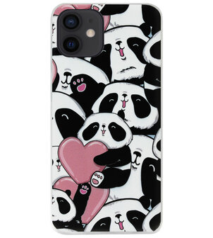 ADEL Siliconen Back Cover Softcase Hoesje voor iPhone 12 Mini - Panda Hartjes