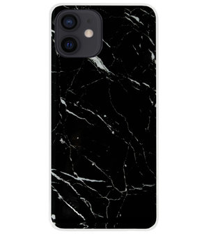 ADEL Siliconen Back Cover Softcase Hoesje voor iPhone 12 Mini - Marmer Zwart
