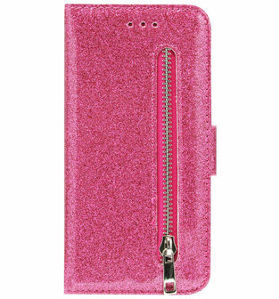 ADEL Kunstleren Book Case Pasjes Portemonnee Hoesje voor iPhone 12 Mini - Bling Bling Glitter Roze
