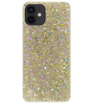 ADEL Premium Siliconen Back Cover Softcase Hoesje voor iPhone 12 Mini - Bling Bling Glitter Goud