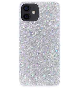 ADEL Premium Siliconen Back Cover Softcase Hoesje voor iPhone 12 Mini - Bling Bling Glitter Zilver