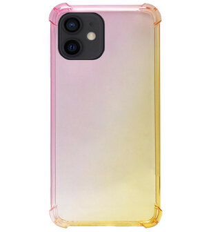 ADEL Siliconen Back Cover Softcase Hoesje voor iPhone 12 Mini - Kleurovergang Roze Geel