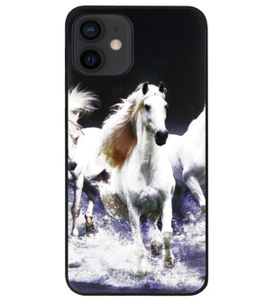 ADEL Siliconen Back Cover Softcase Hoesje voor iPhone 12 Mini - Paarden Wit