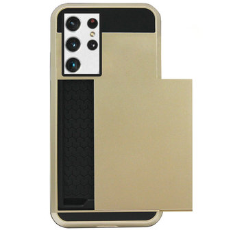 ADEL Kunststof Back Cover Hardcase Hoesje voor Samsung Galaxy S21 Ultra - Pasjeshouder Goud