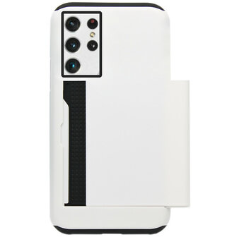 ADEL Kunststof Back Cover Hardcase Hoesje voor Samsung Galaxy S21 Ultra - Pasjeshouder Wit