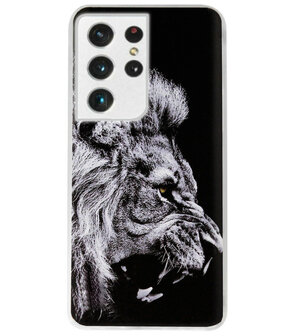 ADEL Siliconen Back Cover Softcase Hoesje voor Samsung Galaxy S21 Ultra - Leeuw Zwart