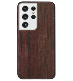 ADEL Siliconen Back Cover Softcase Hoesje voor Samsung Galaxy S21 Ultra - Hout Design Bruin