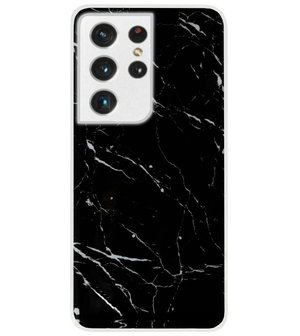 ADEL Siliconen Back Cover Softcase Hoesje voor Samsung Galaxy S21 Ultra - Marmer Zwart
