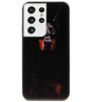 ADEL Siliconen Back Cover Softcase Hoesje voor Samsung Galaxy S21 Ultra - Dobermann Pinscher Hond