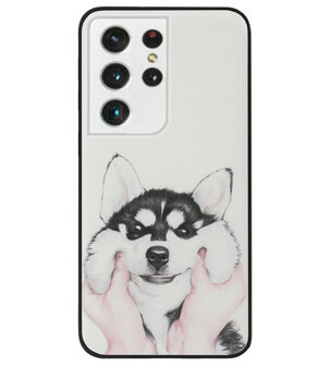ADEL Siliconen Back Cover Softcase Hoesje voor Samsung Galaxy S21 Ultra - Husky Hond