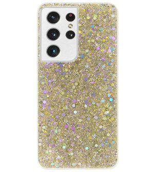 ADEL Premium Siliconen Back Cover Softcase Hoesje voor Samsung Galaxy S21 Ultra - Bling Bling Glitter Goud