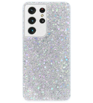 ADEL Premium Siliconen Back Cover Softcase Hoesje voor Samsung Galaxy S21 Ultra - Bling Bling Glitter Zilver