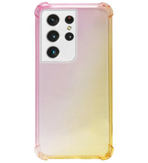 ADEL Siliconen Back Cover Softcase Hoesje voor Samsung Galaxy S21 Ultra - Kleurovergang Roze Geel