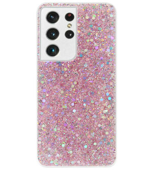 ADEL Premium Siliconen Back Cover Softcase Hoesje voor Samsung Galaxy S21 Ultra - Bling Bling Roze
