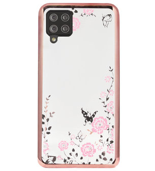 ADEL Siliconen Back Cover Softcase Hoesje voor Samsung Galaxy A42 - Glimmend Glitter Vlinder Bloemen Roze