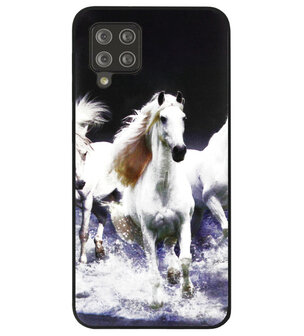 ADEL Siliconen Back Cover Softcase Hoesje voor Samsung Galaxy A42 - Paarden Wit