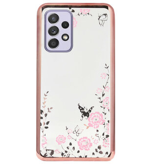 ADEL Siliconen Back Cover Softcase Hoesje voor Samsung Galaxy A72 - Glimmend Glitter Vlinder Bloemen Roze