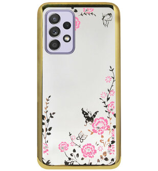 ADEL Siliconen Back Cover Softcase Hoesje voor Samsung Galaxy A72 - Glimmend Glitter Vlinder Bloemen Goud