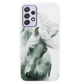 ADEL Siliconen Back Cover Softcase Hoesje voor Samsung Galaxy A72 - Paarden Wit