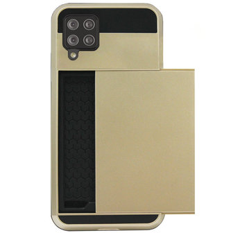 ADEL Kunststof Back Cover Hardcase Hoesje voor Samsung Galaxy A12/ M12 - Pasjeshouder Goud