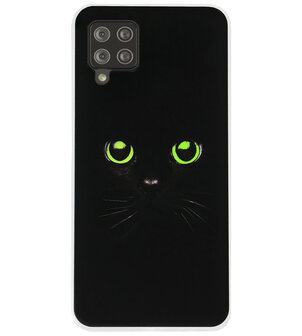ADEL Siliconen Back Cover Softcase Hoesje voor Samsung Galaxy A12/ M12 - Katten Zwart Groene Ogen