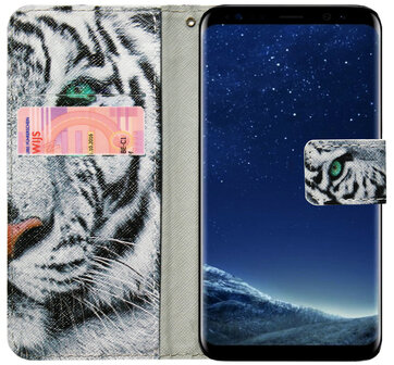 ADEL Kunstleren Book Case Pasjes Portemonnee Hoesje voor Samsung Galaxy A12/ M12 - Tijger