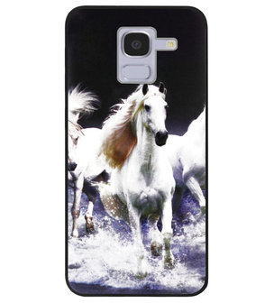 ADEL Siliconen Back Cover Softcase Hoesje voor Samsung Galaxy J6 Plus (2018) - Paarden Wit