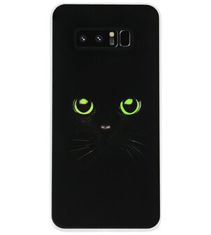 ADEL Siliconen Back Cover Softcase Hoesje voor Samsung Galaxy Note 8 - Katten Zwart Groene Ogen