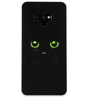 ADEL Siliconen Back Cover Softcase Hoesje voor Samsung Galaxy Note 9 - Katten Zwart Groene Ogen