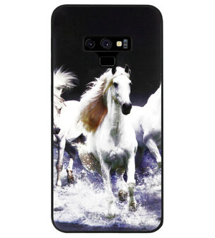 ADEL Siliconen Back Cover Softcase Hoesje voor Samsung Galaxy Note 9 - Paarden Wit