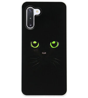 ADEL Siliconen Back Cover Softcase Hoesje voor Samsung Galaxy Note 10 - Katten Zwart Groene Ogen